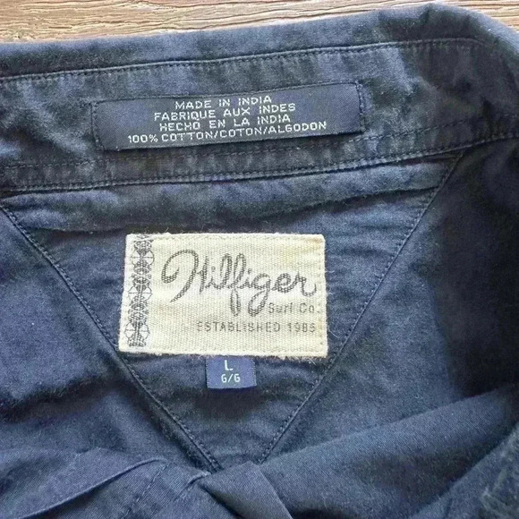 Vintage Mens Hilfiger Surfing Co. Hawaiian Navy Blue Collared Button SS Shirt L - Picture 7 of 8